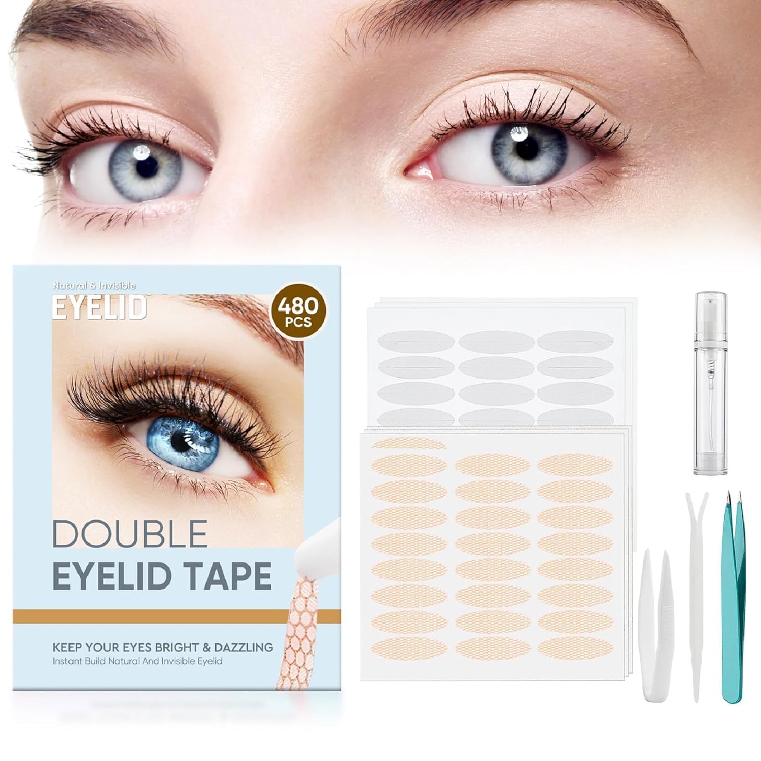 Double Eyelid Tape, Invisible Eyelid Tape, 2 Different Types of Eyelid Lifter Strips, Waterproof & Long-Lasting Eye Shaping Strips for Instant