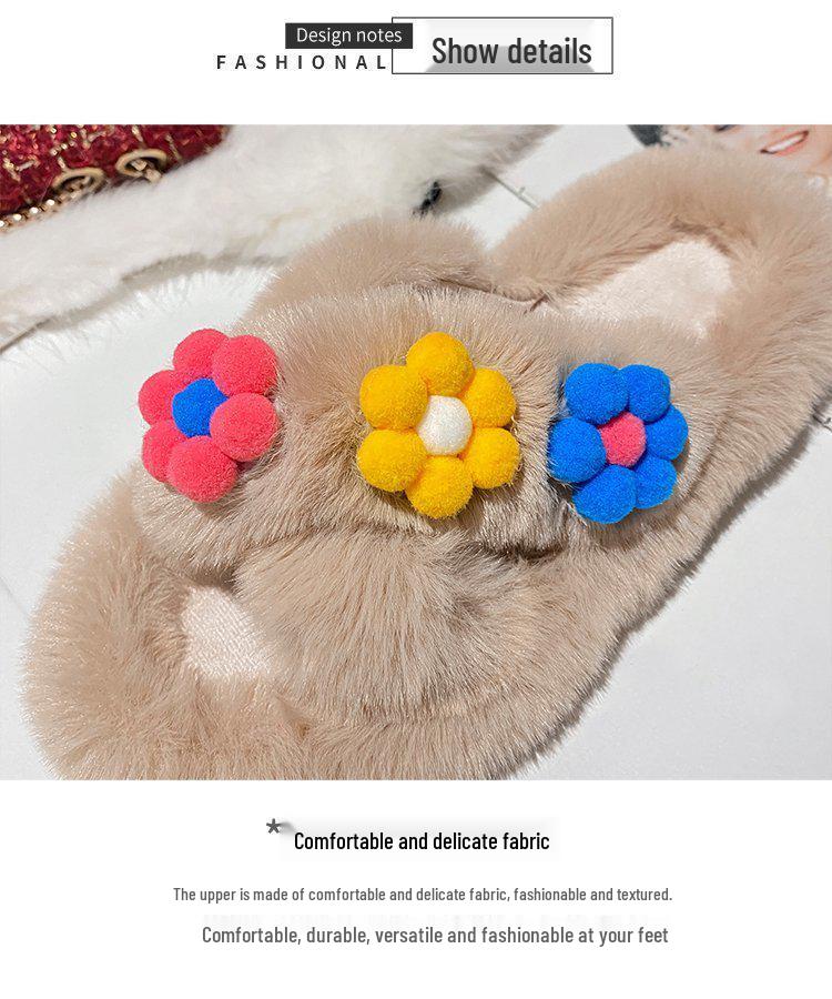 Autumn Outdoor Fashionable Furry Slippers: Trendy Flat Sole, Single Strap, and Fluffy Cotton for Home or Casual Wear.