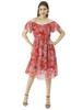 Moomaya Printed Off-Shoulder Poly Georgette Midi Dress Cinched Long Dress