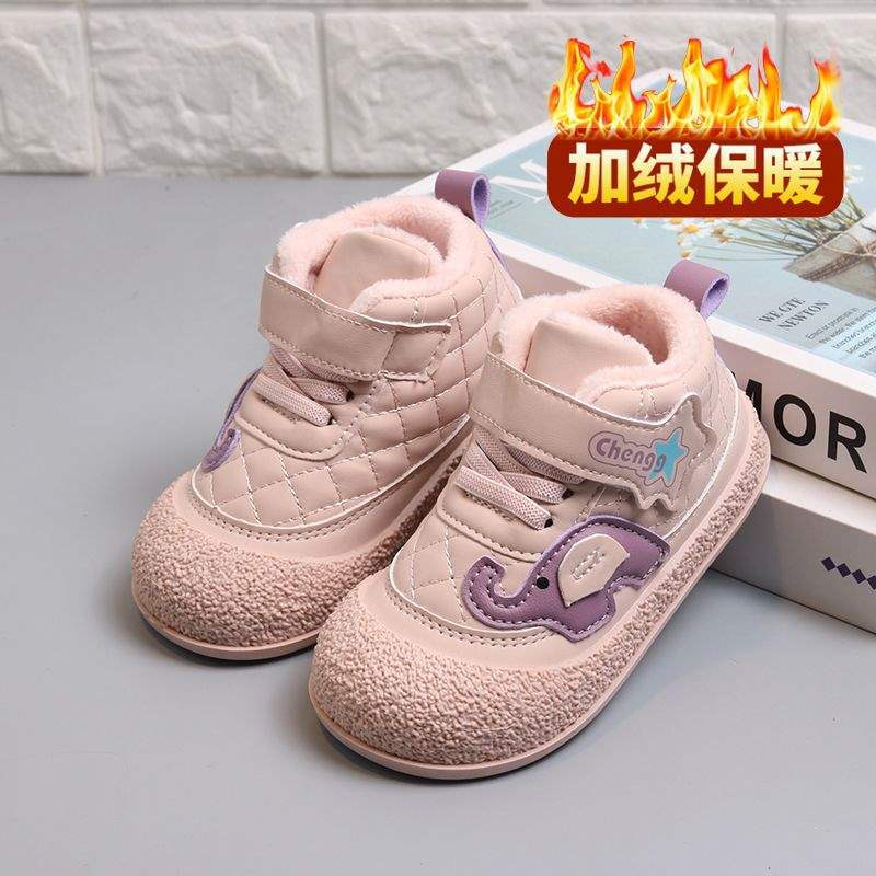 

2025 cold-proof children s velvet winter girls warm fleece children thickened baby boys foreign style cotton shoes 21 yards inner length 13cm розовый