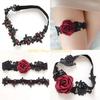 49MD 2Pcs/Set Women Bride Thigh Rings Cloth Rose Flower Lace Embroidery for Rhineston