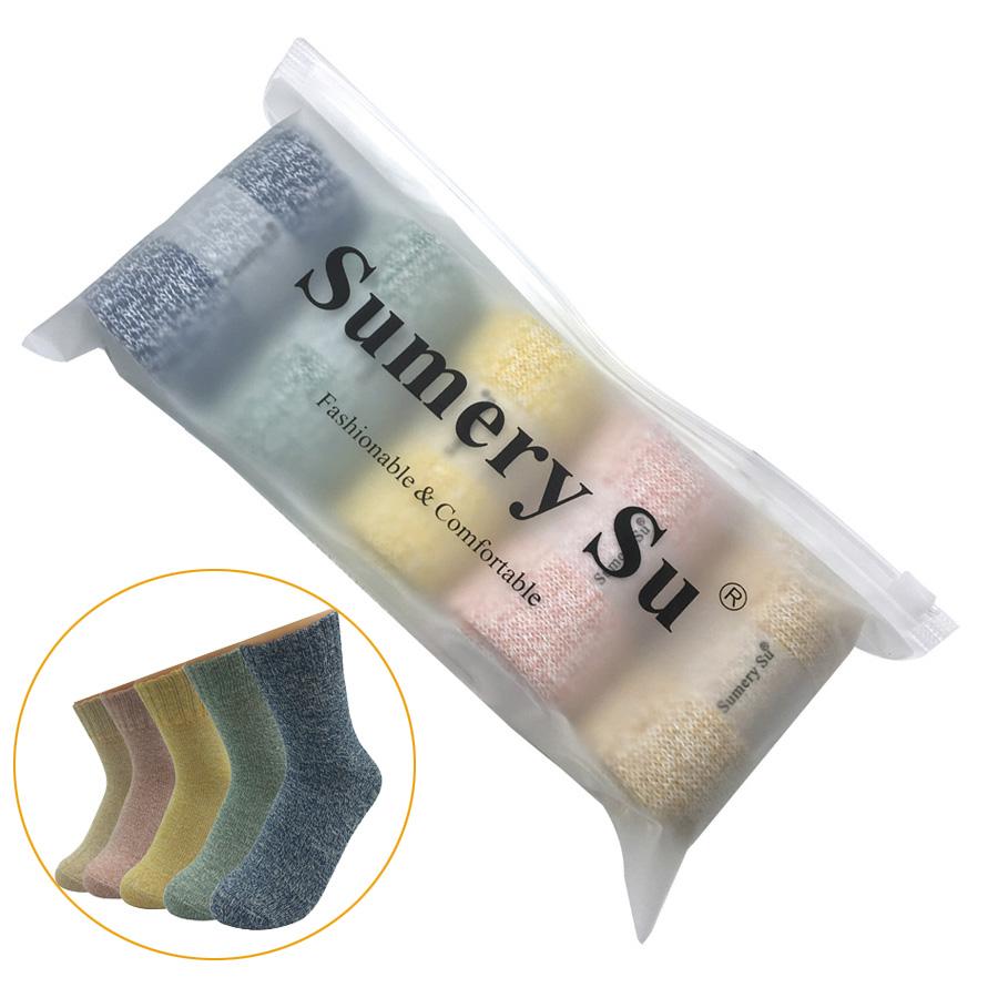 5 Pairs/Lot Wool Socks Women Winter Japanese Harajuku  Bohemian Cashmere Warm Colorful Socks Ladies Girl Christmas Gift 5 Styles