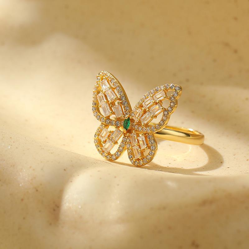 

Кольцо Banyan Tree S925 Silver Luxury с бабочкой и цирконом для женщин RS605, Adjustable opening золотой