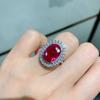 Retro Inlaid Zircon Ring 10 * 14 Simulated Pigeon Blood Red Corundum Oval Colored Gemstone Jewelry