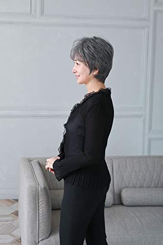 All-in-one wig for ladies, minimum short length, heat-resistant dark gray hair