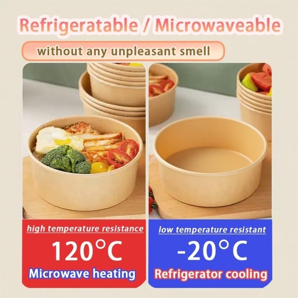 50pcs Disposable Kraft Salad Bowl 500/750ml Disposable Food Container  Food Packaging