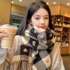 Women Fashion Plaid Scarf Sweet Heart-shaped Printing Warm Thickened Dual-purpose Scarf Shawl