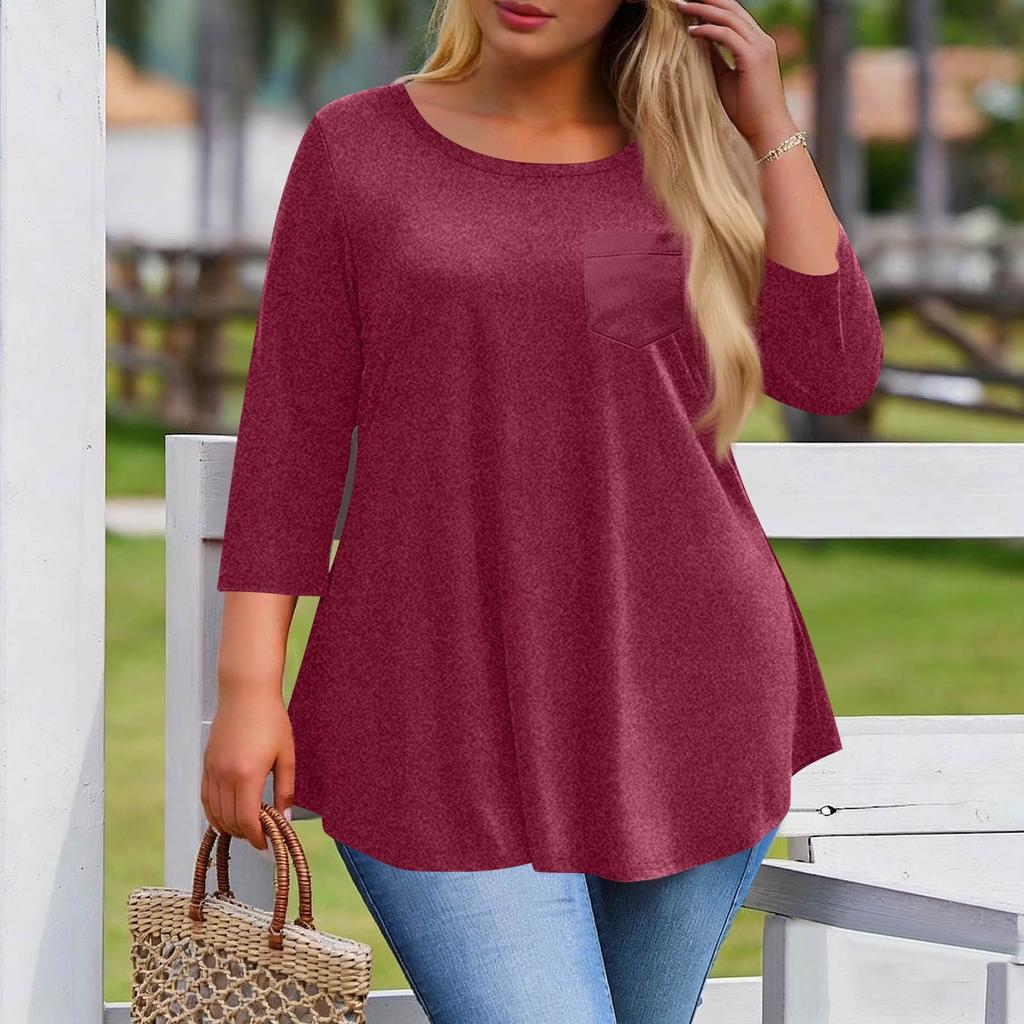 Women's Plus Size Fashionable Casual Loose-Fit Blouse With 3/4 Sleeves