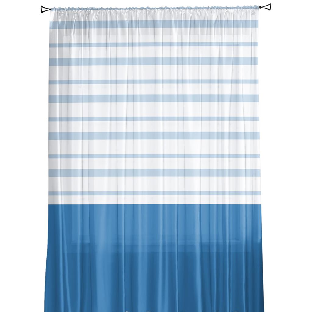 Niebieskie Geometryczne Linie Tiulowe Zasłony Do Dekoracji Salonu Nowoczesne Szyfonowe Przezroczyste Woalowe Zasłony Kuchenne