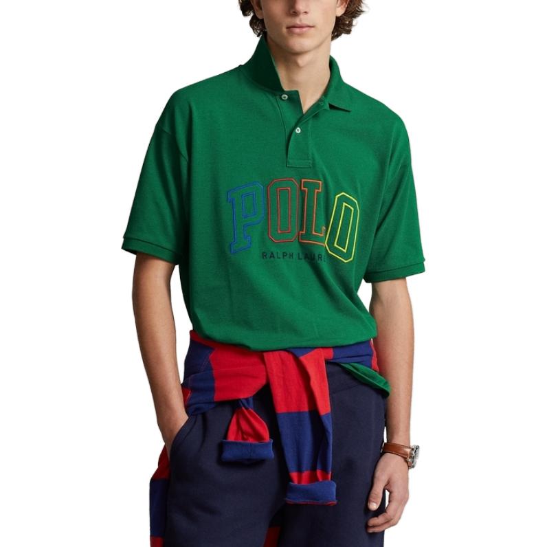 Polo Ralph Lauren Ss23 Vyšívaný svetr s logem dopisu Krátký rukáv Polo tričko Pánské polo trička Zelená MNPOKNI1N822261-300