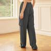 Women  Elastic High Waist Pant Casual Active  Fit Wide Leg Long Pants Trousers With Pockets