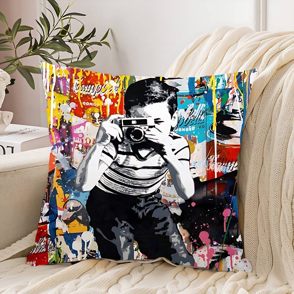 Banksy Street Graffiti Pillow Case Cushion Cover Soft Cute Throw Pillow Case For Car Sofa Pillowcase Polyester With Zipper