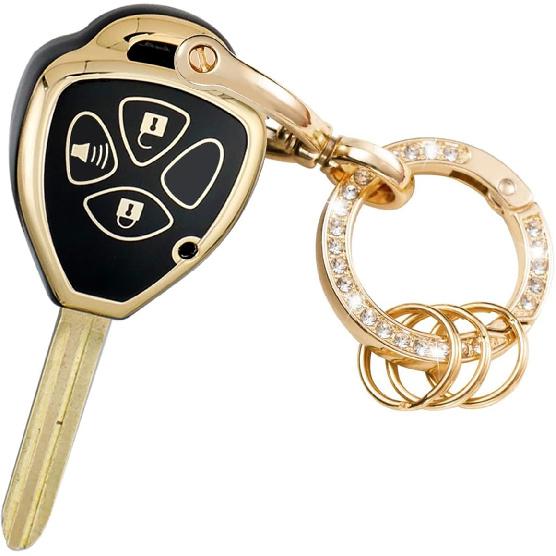 Key Fob Cover With Metal Keychain Compatible With Toyota 2008-2013 Avalon / 2007-2011 Camry / 2008-2013 Corolla / 2009-2014 Venza Accessories Soft