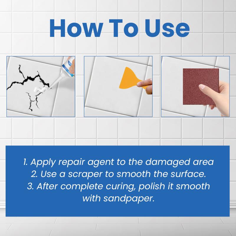 

Tile Repair Glue Fast Drying Waterproof Crack Hole Filler For Bathroom Kitchen Floor Wall With Scraper Sandpaper 100G one size