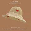 Wave edge big eaves straw woven fisherman hat children summer woven love straw hat beach breathable sunshade sun protection basin hat