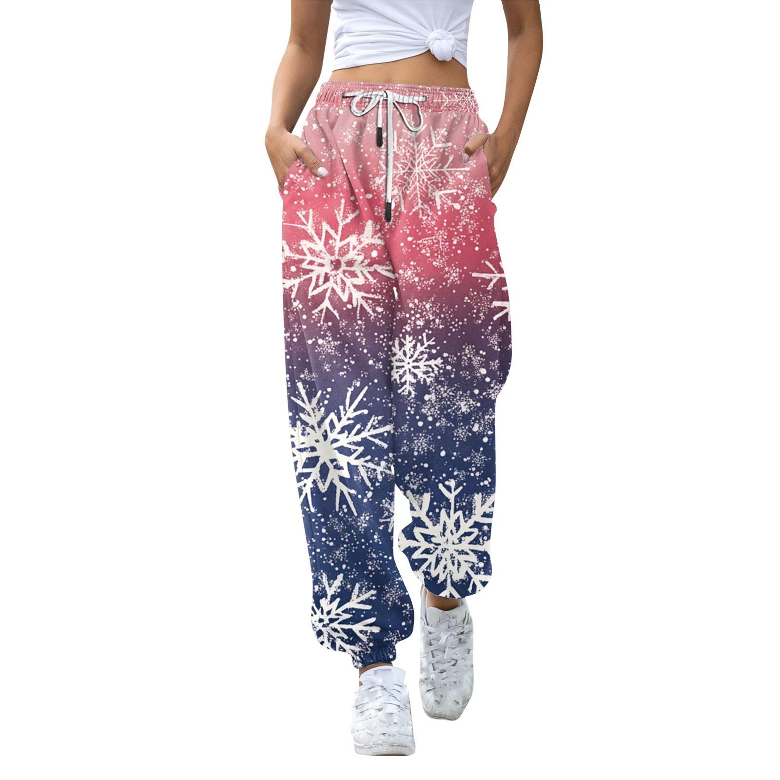 

Женские спортивные штаны с высокой талией, рождественским принтом, карманами, затягивающимися на шнурок M