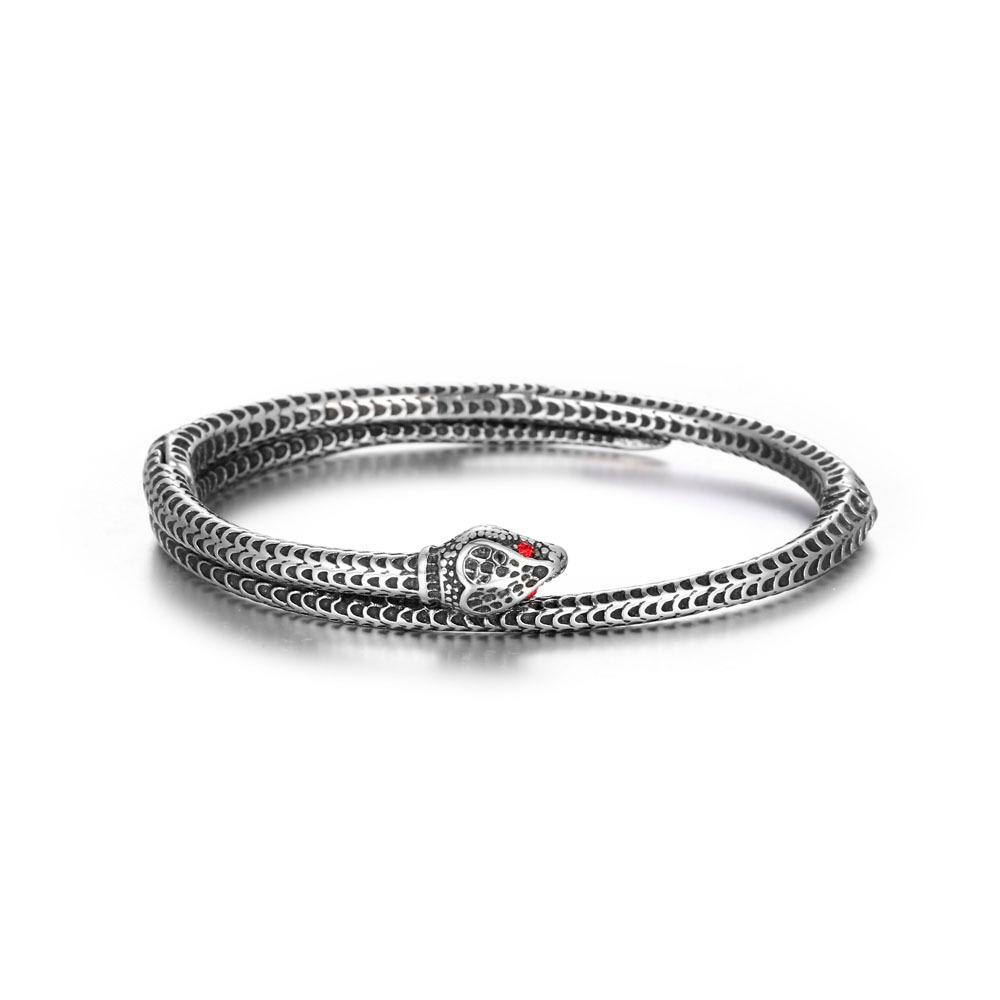 Vintage Stainless Steel Ruby Snake Bangle Bracelet for Man 74MM&Fashion античный серебряного