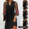 Women's Fashion Summer Spring Long Sleeve V-Neck Casual Dresses Elegant