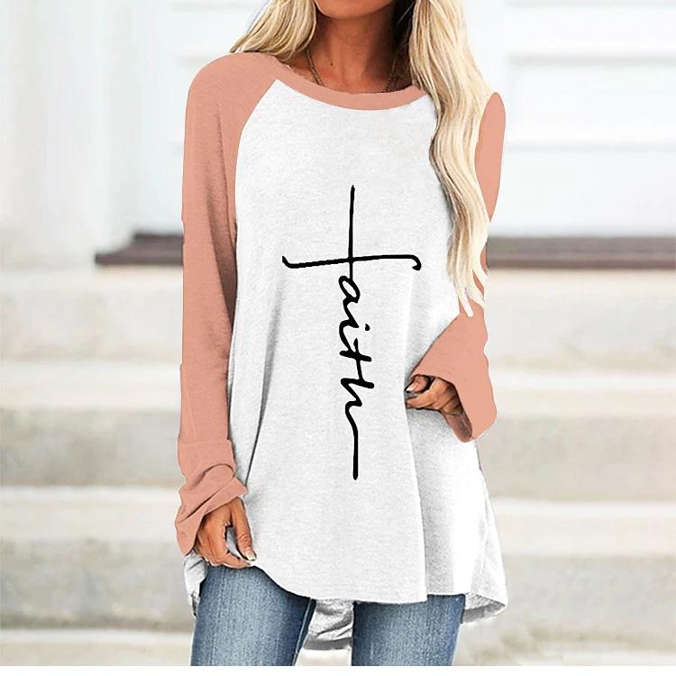 

Женская футболка больших размеров весенняя минималистичная с принтом, удобная, с длинным рукавом и круглым вырезом, повседневная, свободная, средней длины 8XL розовый