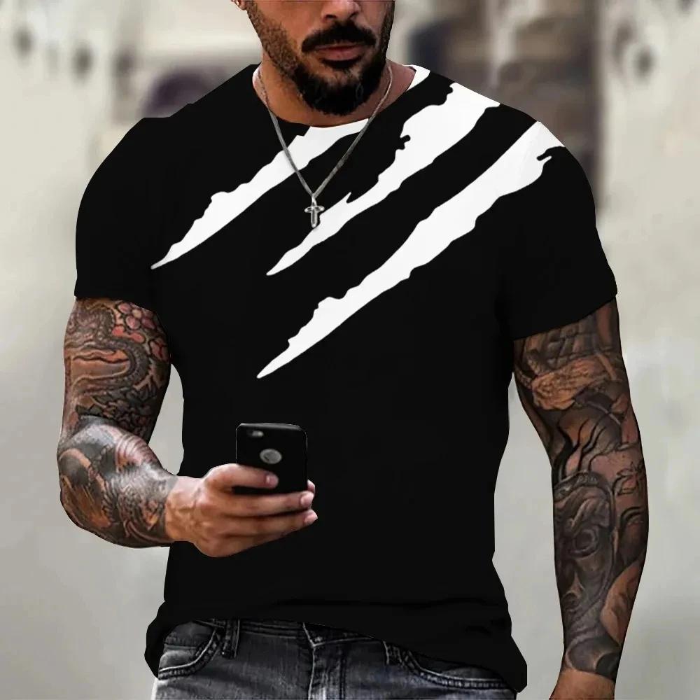 Summer Round Neck Abstract Brush Stroke 3D Print Top Fashionable Casual Short Sleeved Men's T-shirts
