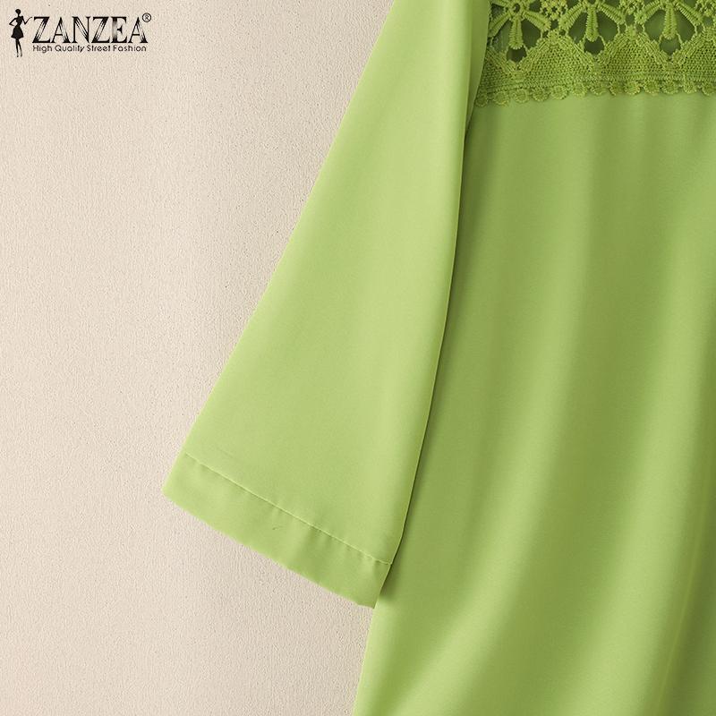ZANZEA Women Patchwork Hollow Crochet Casual Turn Down Collar 3/4 Sleeve Blouse
