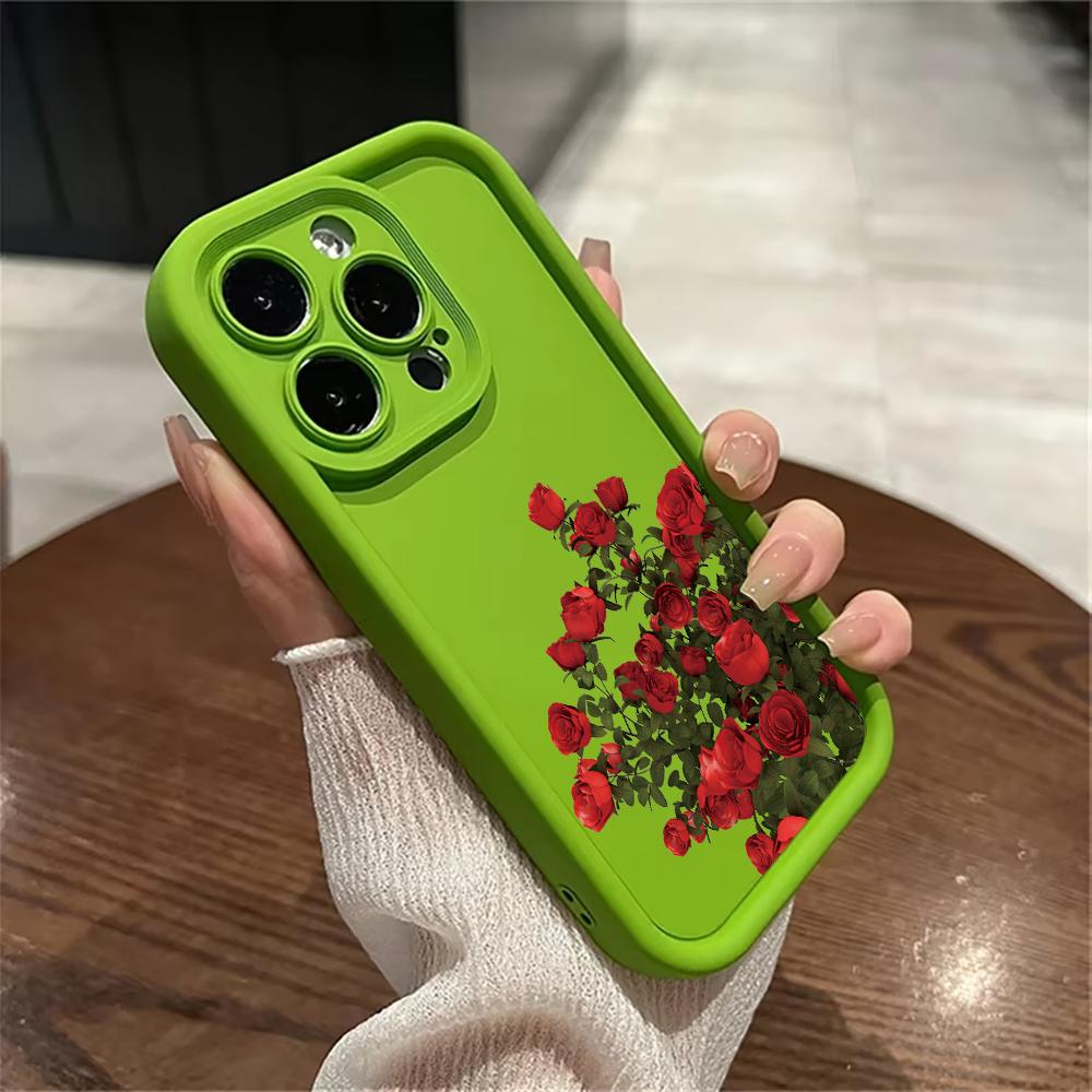 Painting Red Rose Flower Case for IPhone 16 11 12 13 14 15 Pro Max XS XR X 8 7 Plus SE 2 14Pro 15Pro Matte Soft Silicone Cover