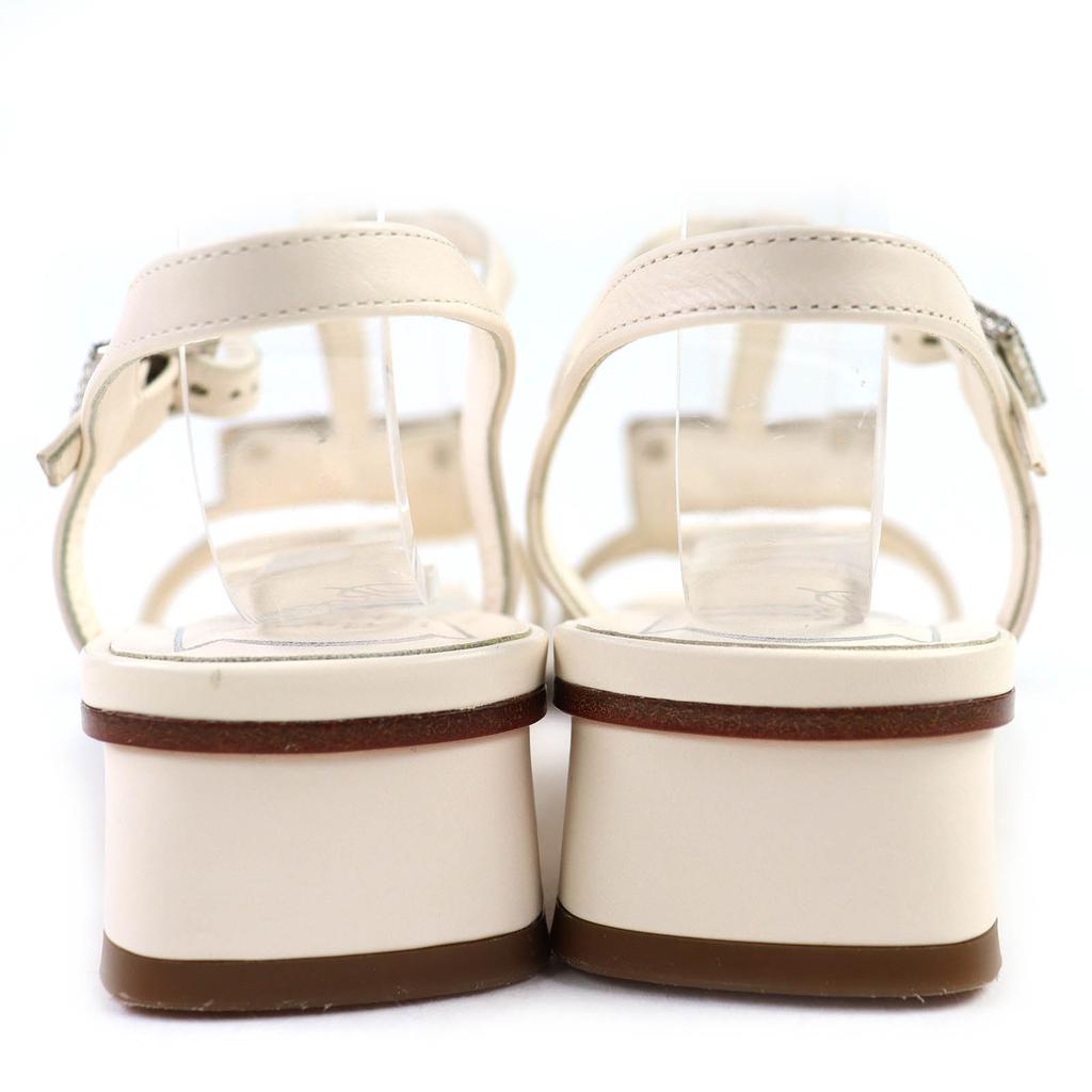 Great ROGER VIVIER Sandals Beaded Ankle with Strap Square Toe Leather Ivory  37 Used