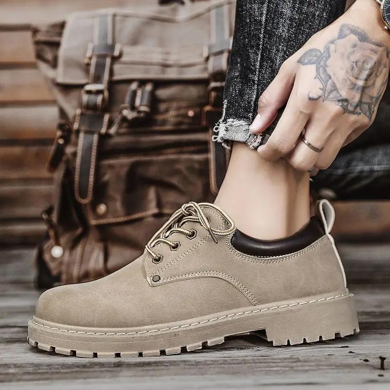Men's Leather Shoes Retro Thick Sole New In Platform 2024 Male Casual Shoe Cowhide Free Delivery Shipping Common Trend