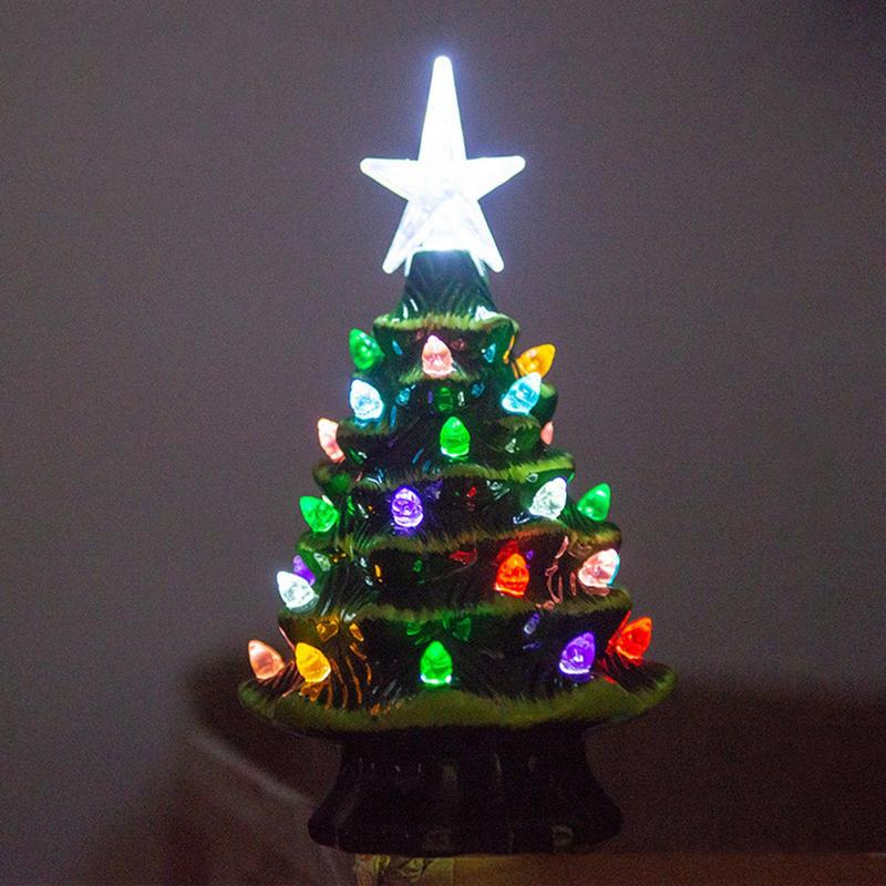 Ceramic Christmas Village Decoration Tree with Tree Topper Star Multicolored Lights Christmas Tree Night Light Holiday Decor