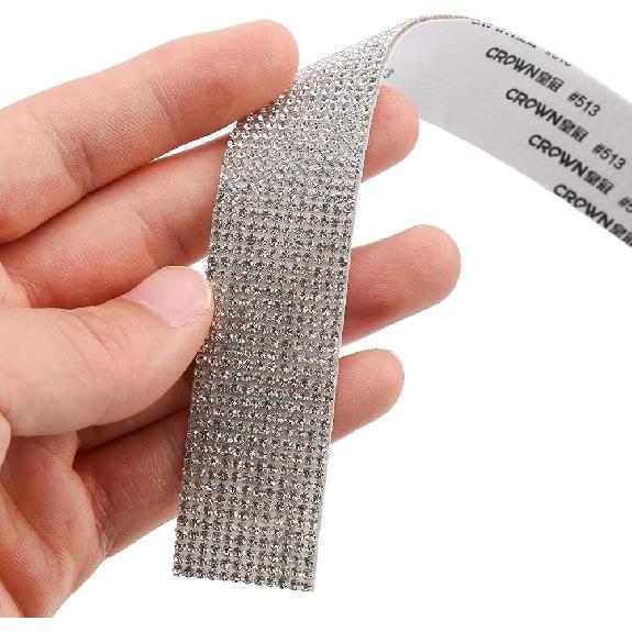 Self Adhesive Crystal Rhinestone Diamond Ribbon, 3 Yards Self Adhesive Diamond Ribbon Roll with 2mm Rhinestones Crystal Adhesive Rhinestone for DIY,