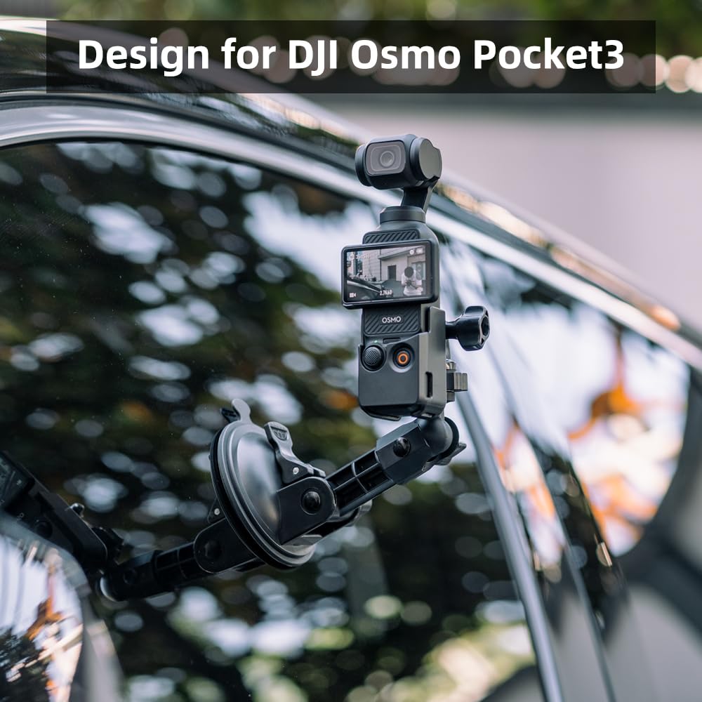 SUREWO Pocket 3 Suction Cup Mount, Car Mount Windshield Dash Holder Kit with Expansion Adapter for DJI Osmo Pocket 3, Go Pro Hero 131211109876, DJI
