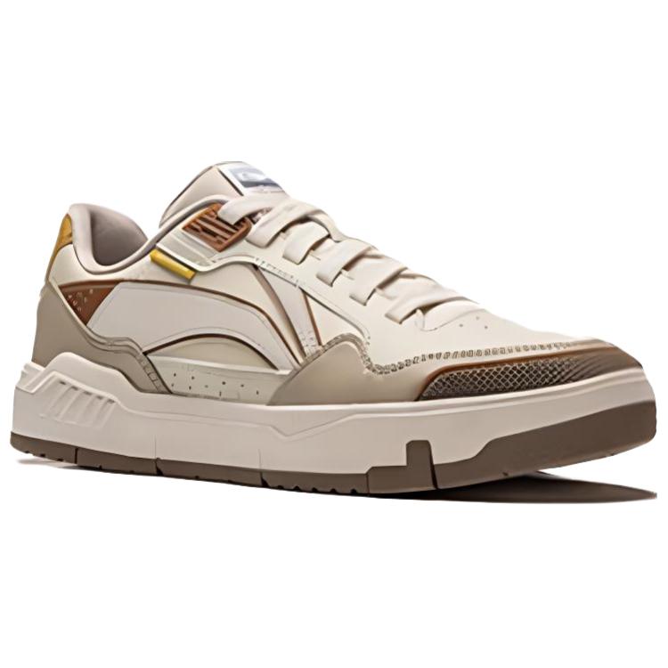 Li Ning Common 80s Synthetic Leather Comfortable Versatile Non-Slip Wear-Resistant Low-Top Sneakers Women Sneakers Beige Brown AGCU158-2