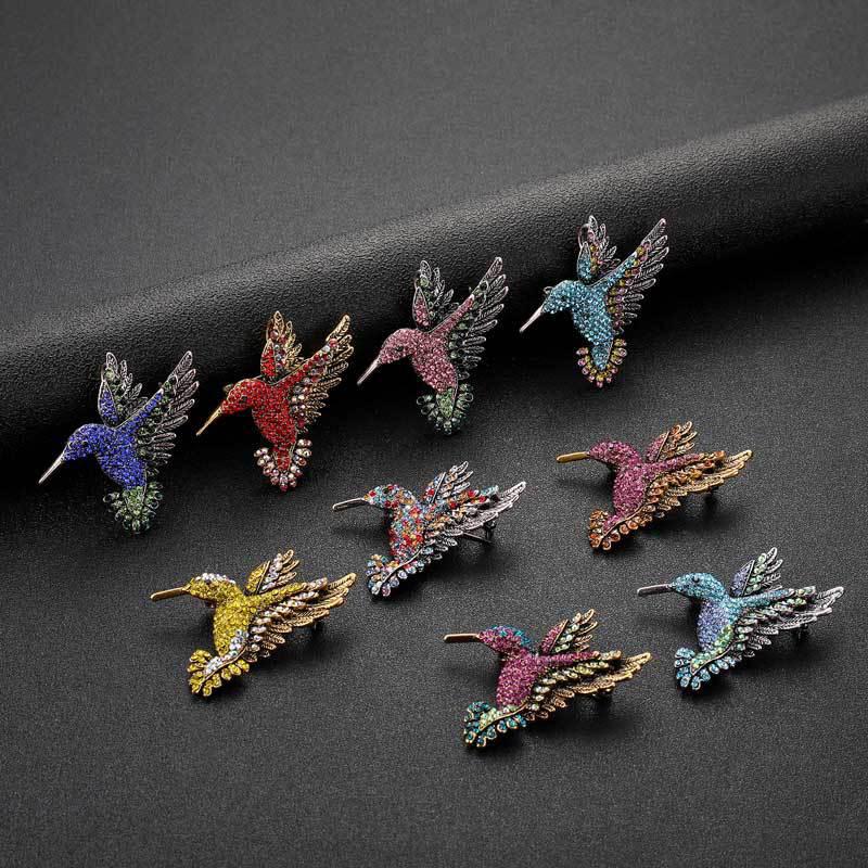 Nouveau strass coloré colibri broche animaux broches pour les femmes mode Vintage Corsage poitrine broche manteau écharpe vêtements broches