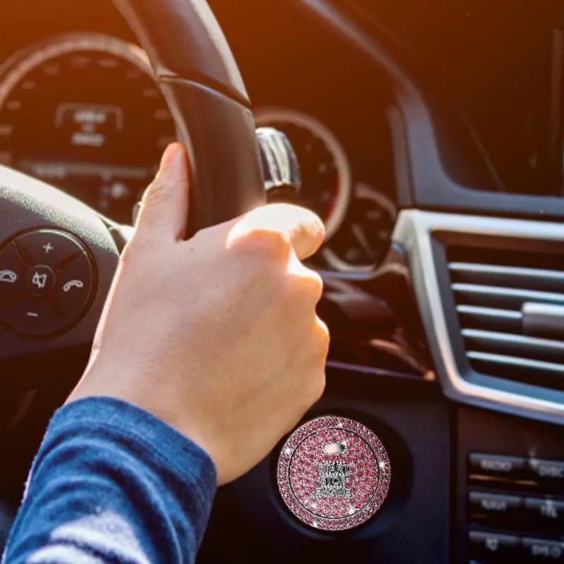Buton comutator pornire auto Autocolante decorative cu diamante inel cu strass ornamente cerc Husa de protectie Accesorii auto 2 buc/set