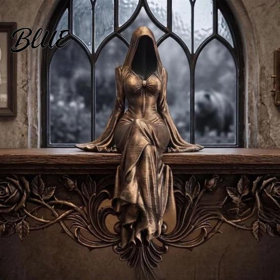 Feminine Gothic Sculpture Reaper Goddess Figurine Ethereal Hooded Figure Sculpture Dark Elegant Art Piece Fantasy Statue Collectible for Desk