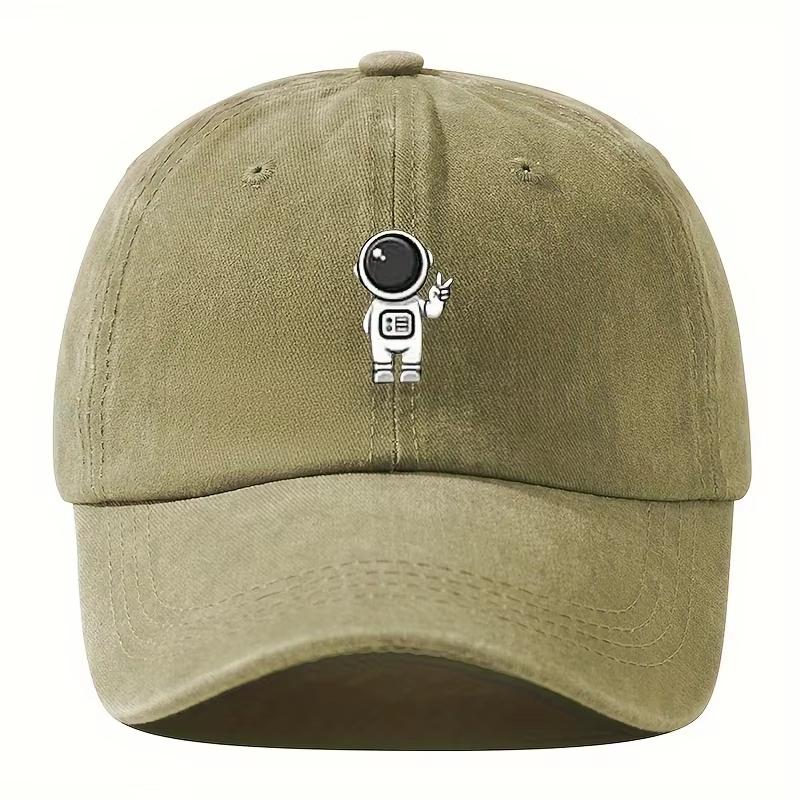 New Vintage Washed Black Baseball Cap Astronaut Print Adjustable Dad Hat Unisex Comfortable And Versatile