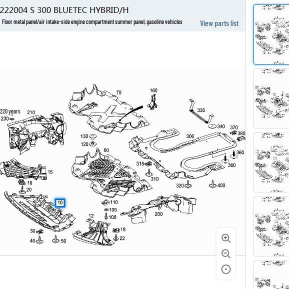 Lower Radiator and Bumper Shield for Mercedes-Benz W222 S350. Suitable Part Numbers: 2225200023, 2225200400.