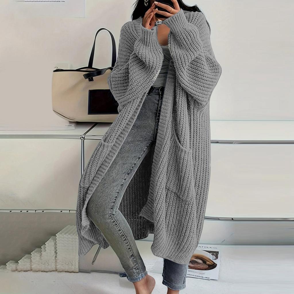 Women’s Open Front Knit Cardigan Long Sleeve Oversized Sweater with Pockets Warm Casual Outerwear Layer
