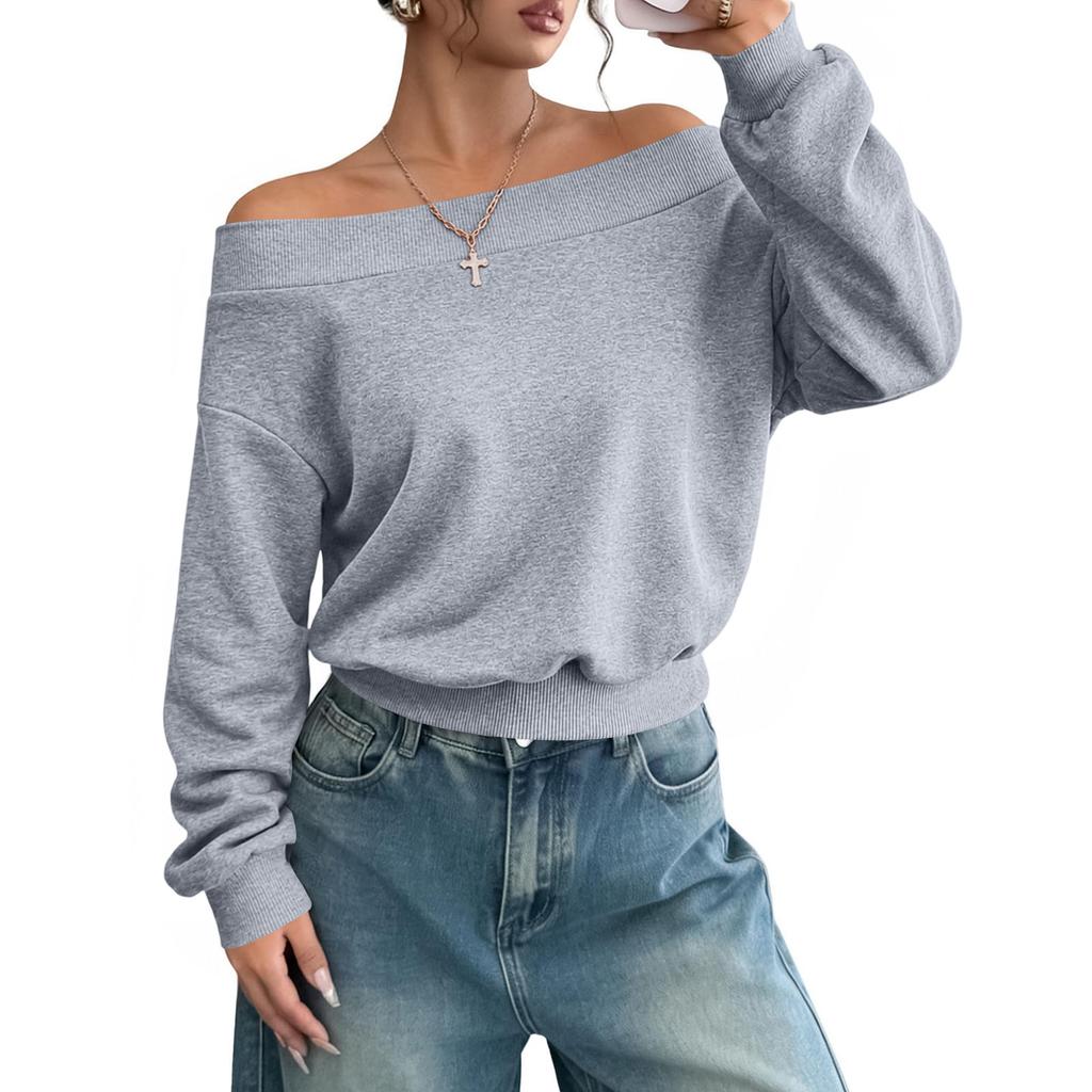 Women's Off-Shoulder Long Sleeve Sweatshirt Casual Loose Fit Color Top