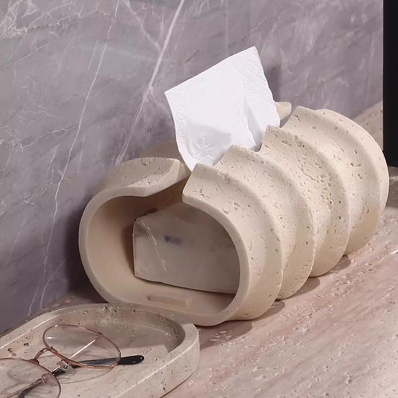 Creative Retro Light Yellow Cave Stone Tissue Holder, Tissue Box, Kitchen, Living Room, Bathroom, Desktop Tissue Storage Box