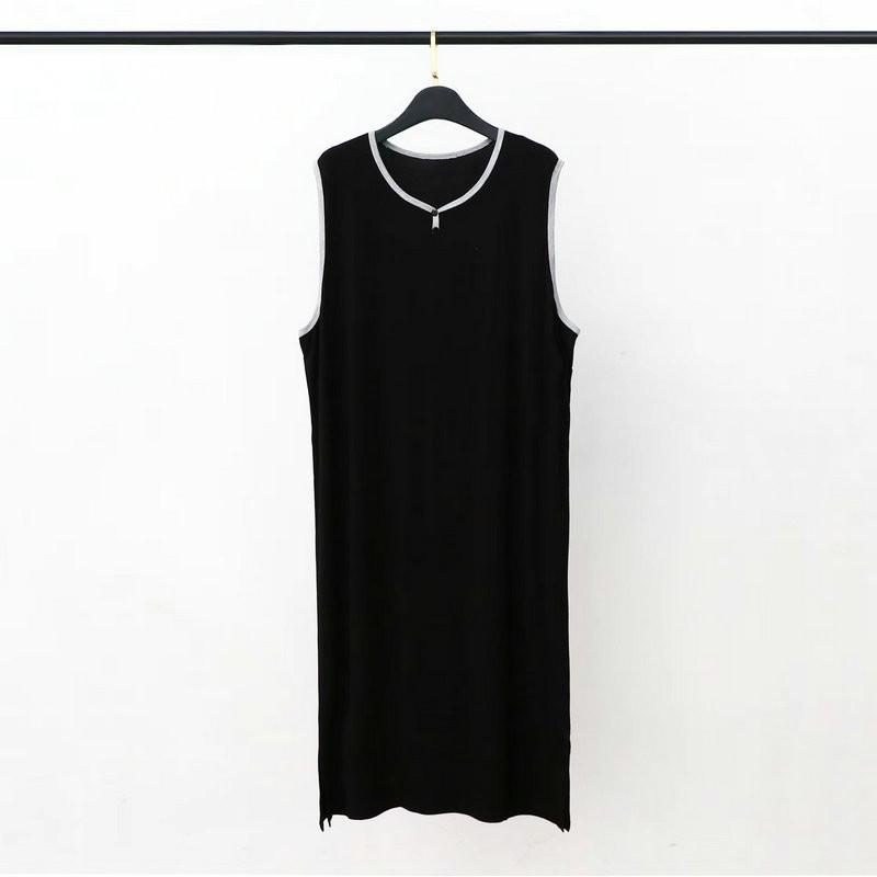 

Men Modal Cotton Men Plus Size Night Gown for Summer Solid Color Thin Sleeveless Medium Long Loose Button Vest Style Dress L