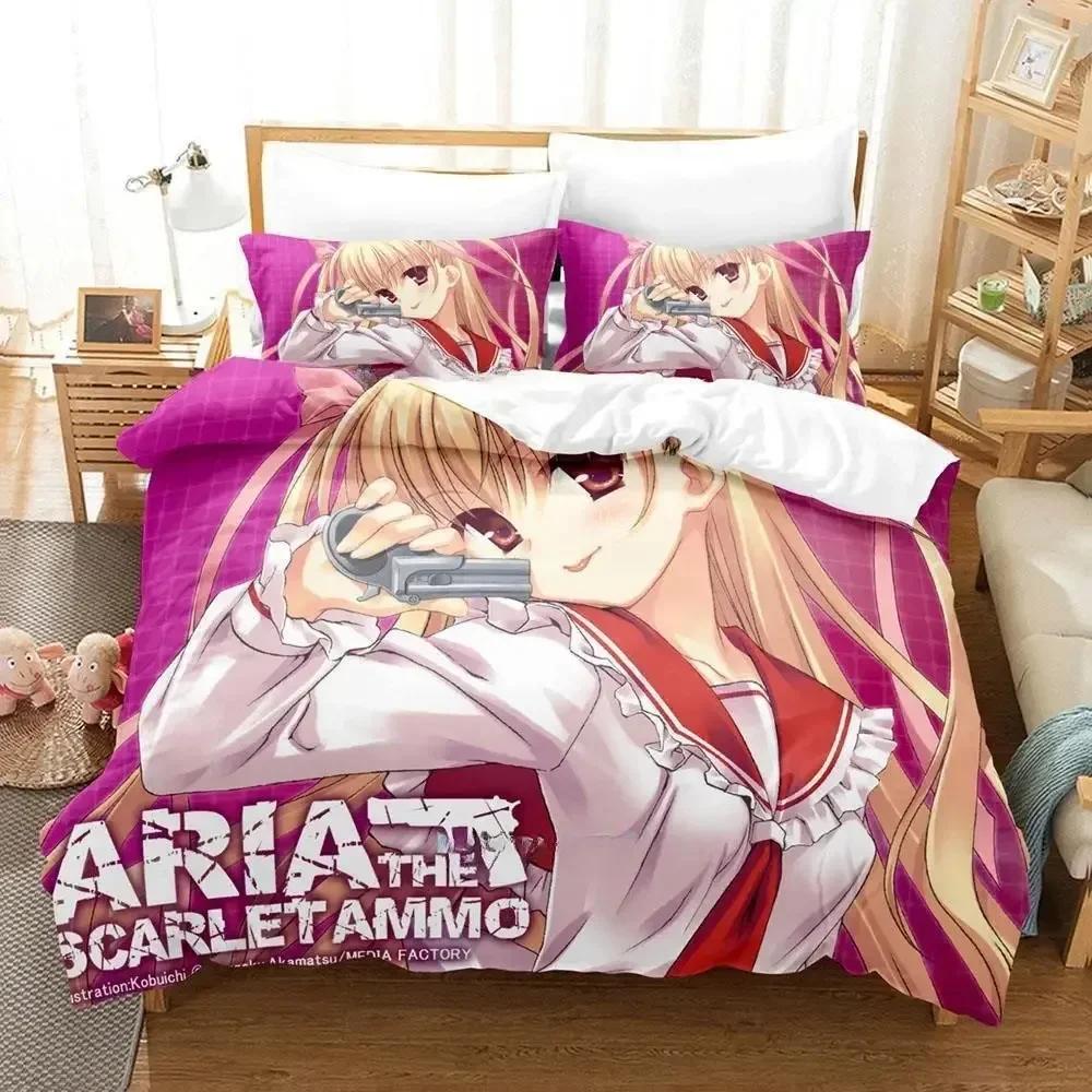 Nytt Aria The Scarlet Ammo Sängkläder Set Tecknad tre-delat set Vuxen Barn Sovrum Påslakan Set 3D-tryck Kawaii