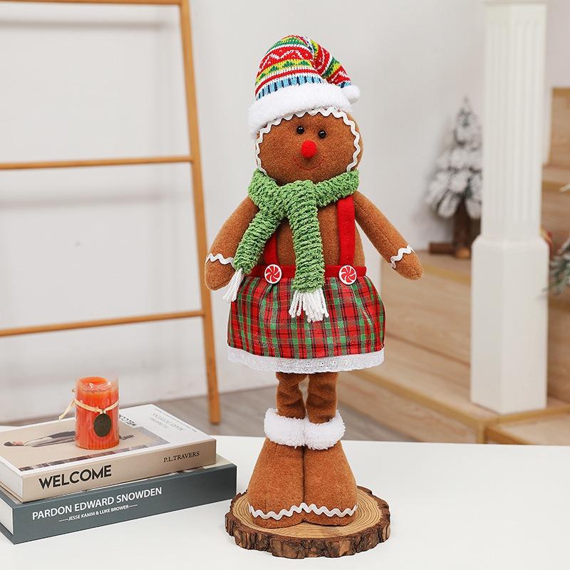 Christmas Gingerbread Man Doll with Stretchable Long Legs & Standable Pose | New Plaid Fabric Ornament for Xmas Tree Home Decor