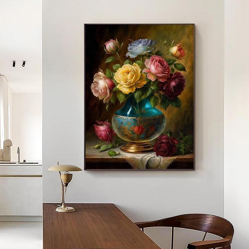 Scandinavian Bright Still Life with Flowers, Floral Art, Poster, Canvas, Painting, Abstract Vintage Wall Art for the Living Room