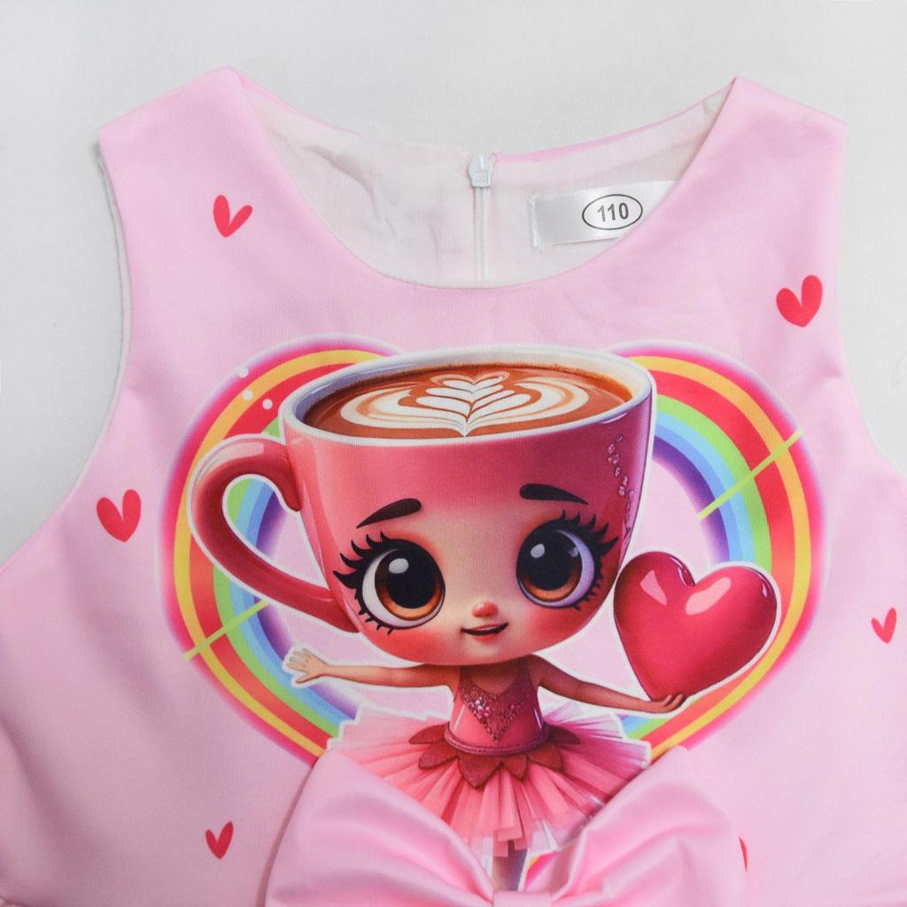 Vestito a Gilet con Fiocco per Ragazze Cappuccino
