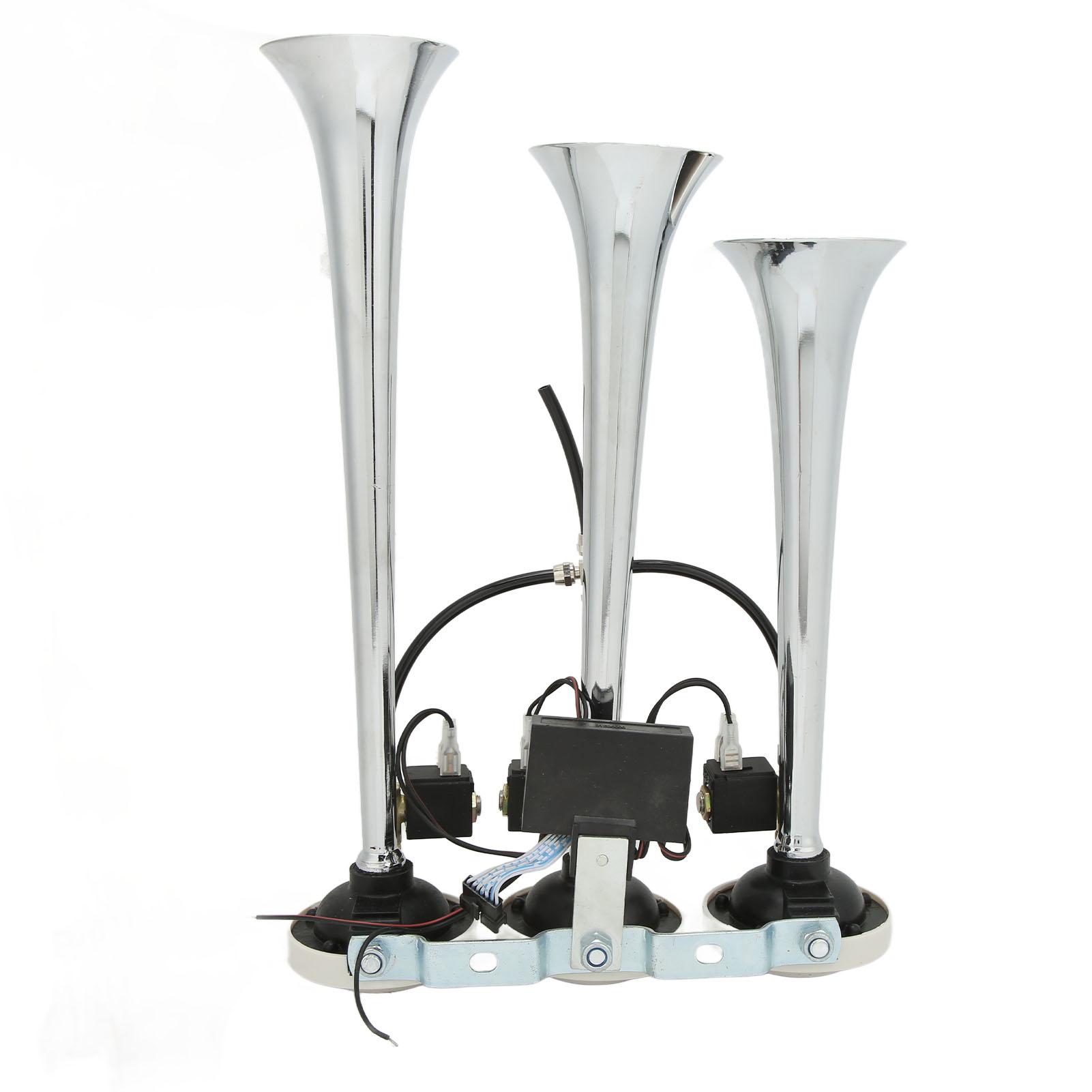 

3 Trumpet Air Horn 6 Tunes Chrome Plated 305 342 385x79mm DC12V 24V for Club Cars Trucks Yachts