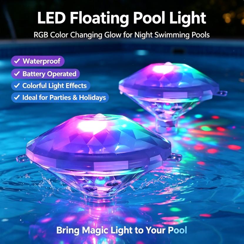 Battery-Powered RGB LED Floating Swimming Lights, Waterproof Color Shift Pool Lamps,Outdoor Garden Ornament for Christmas Parties & Holiday Gatherings