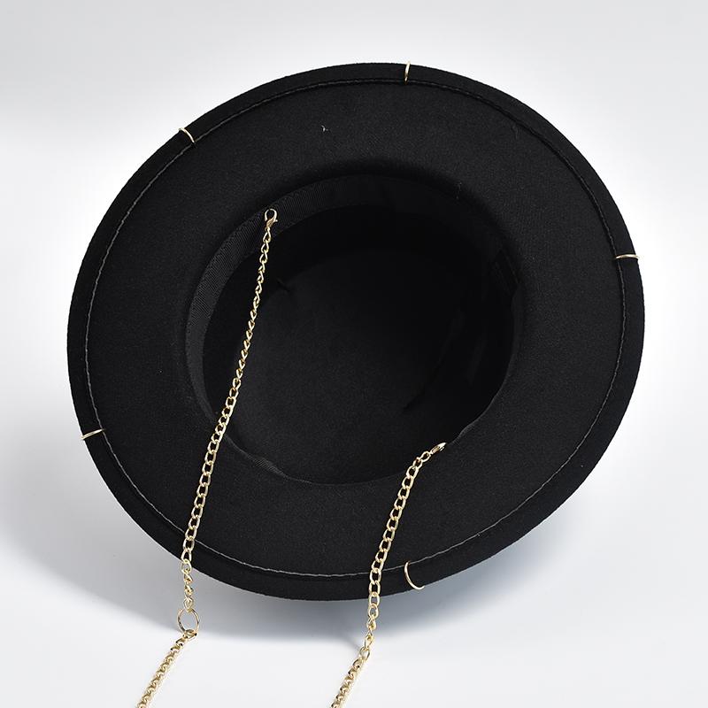 Nuovo Design Moda Cappello Fedora Per Donne Uomini Decorazione Catena Metallica Cappello Jazz Party Cappellini da Chiesa