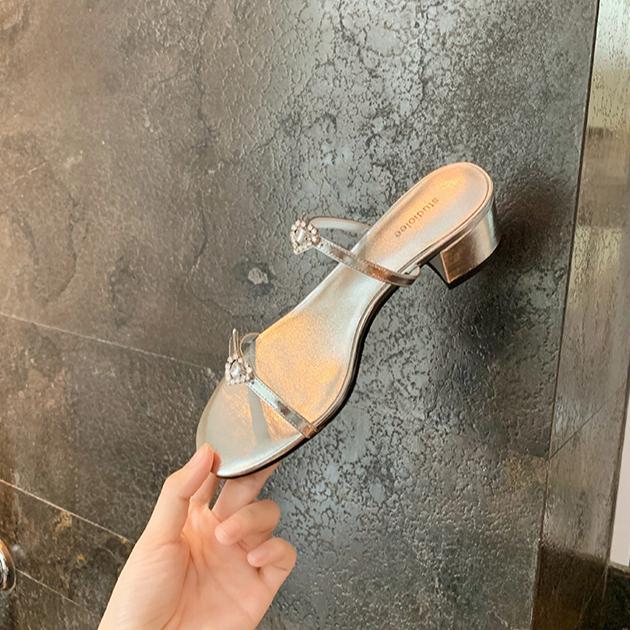 Fashion Sandals for Women Summer Round Headed Double with Heart-shaped Diamond Buckle Adjustable Sandal Slippers 2025 New Flat Sandals