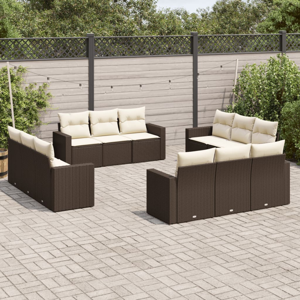 Vidaxl 12-Cz. Garden Furniture Set, With Cushions Brown Poly Rattan